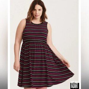 Torrid Striped Stretch Sleeveless Black Multi Colored Open Back Skater Dress 2X